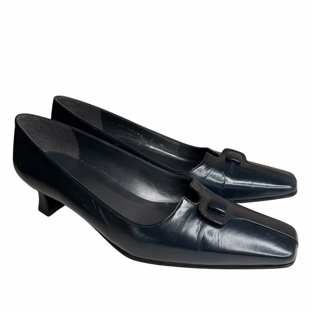 Stuart Weitzman Black Leather Barclo Pyrite Old Nappa Heels Women’s 7 N